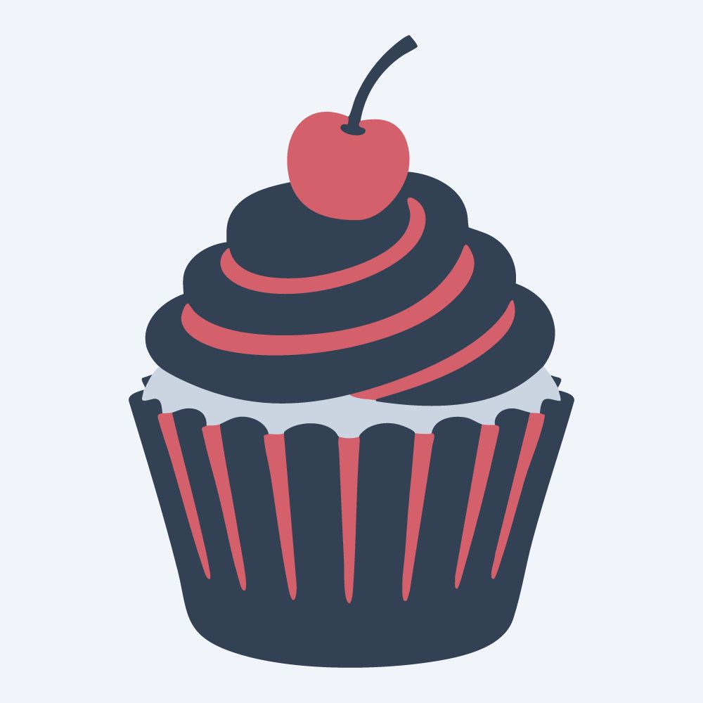 cupcake with a cherry vector, front view, flat 3-color in rose and slate