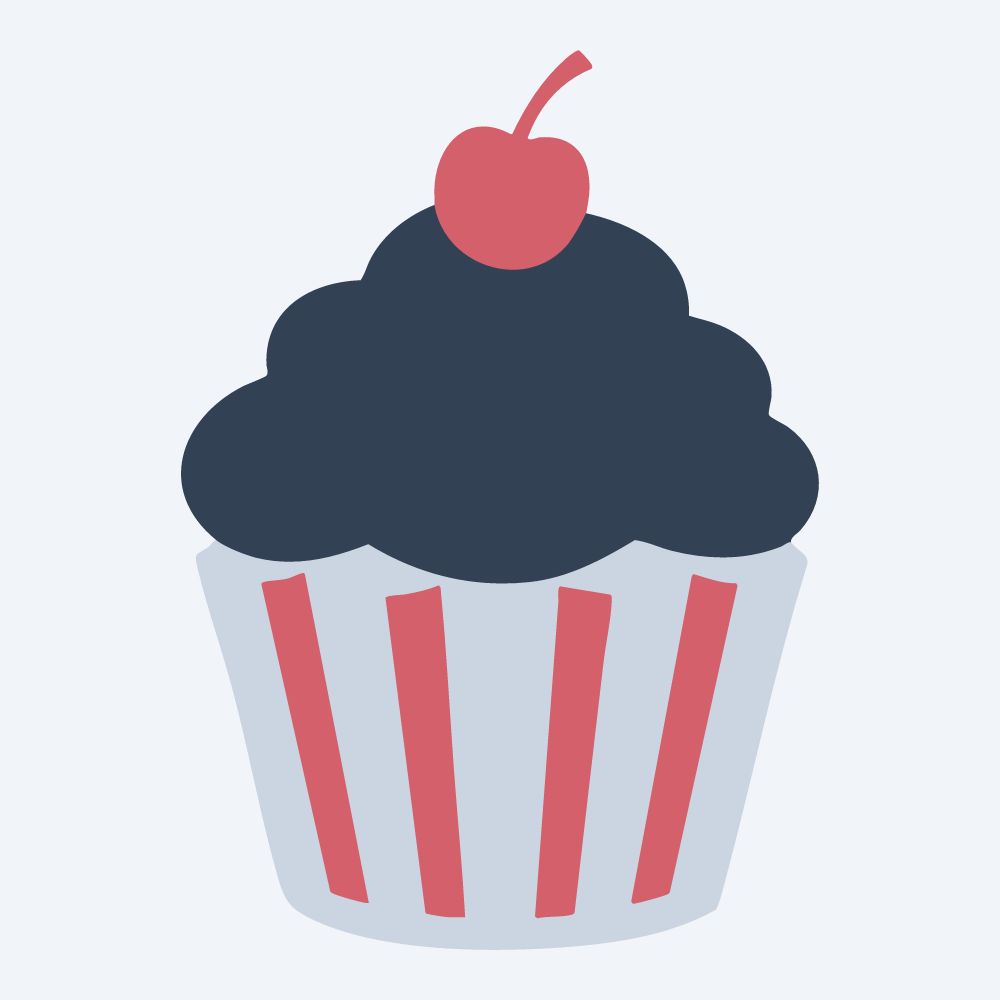 tall frosting cupcake vector, side view, flat 3-color in rose and slate