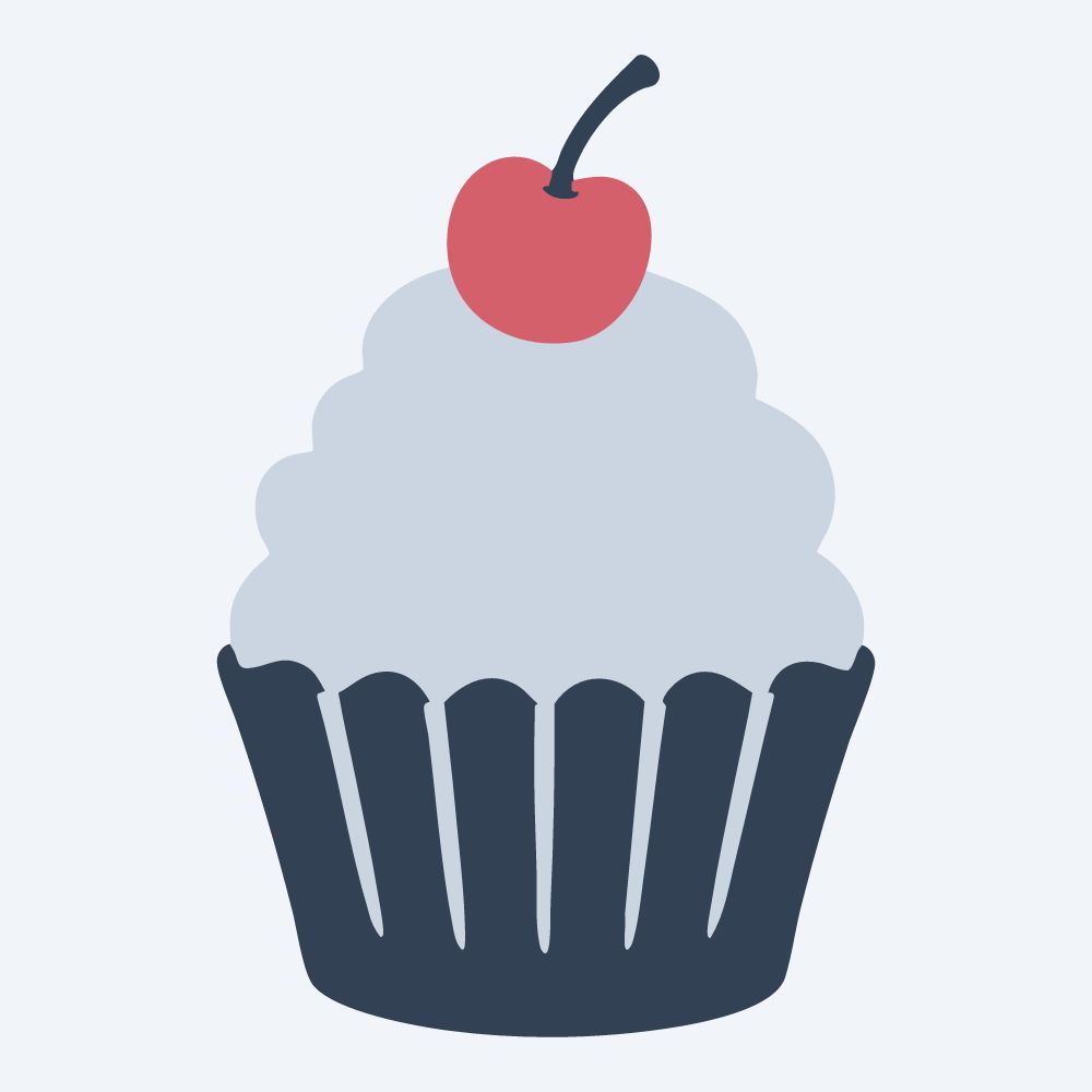cupcake with a cherry vector, front view, flat 3-color in rose and slate