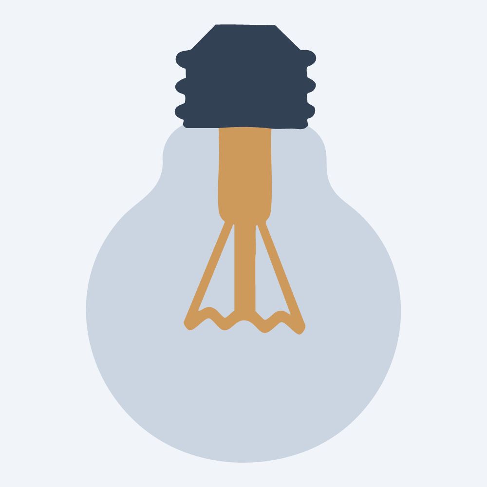 classic light bulb drawing, front view, flat 3-color in amber and slate