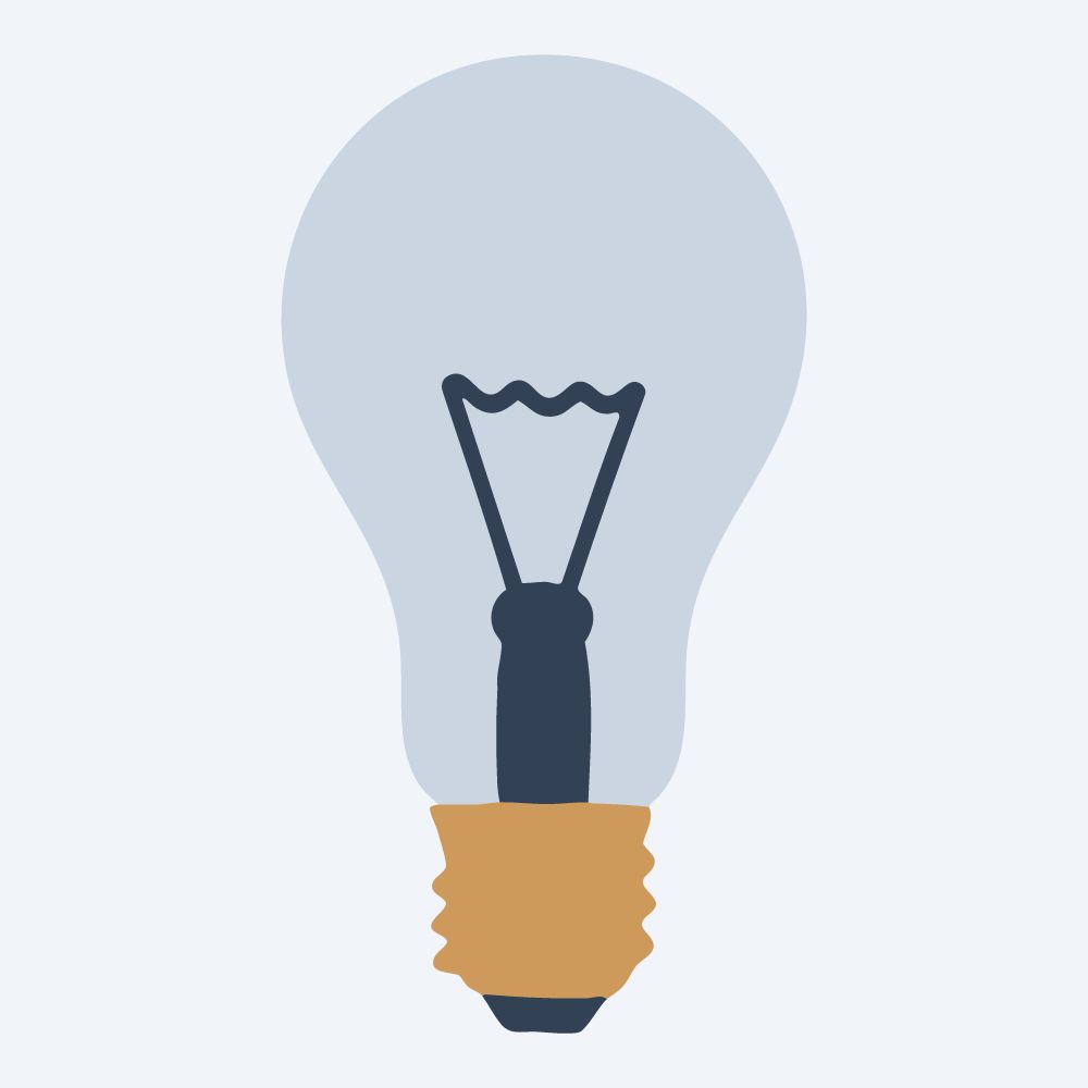 slender filament bulb drawing, side view, flat 3-color in amber and slate