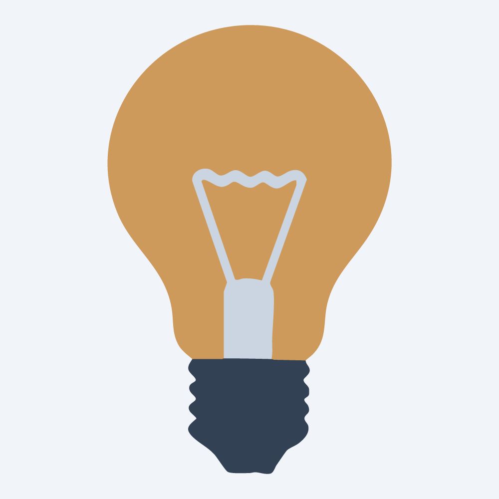 round light bulb drawing, front view, flat 3-color in amber and slate