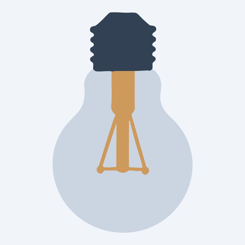 classic light bulb drawing, front view, flat 3-color in amber and slate