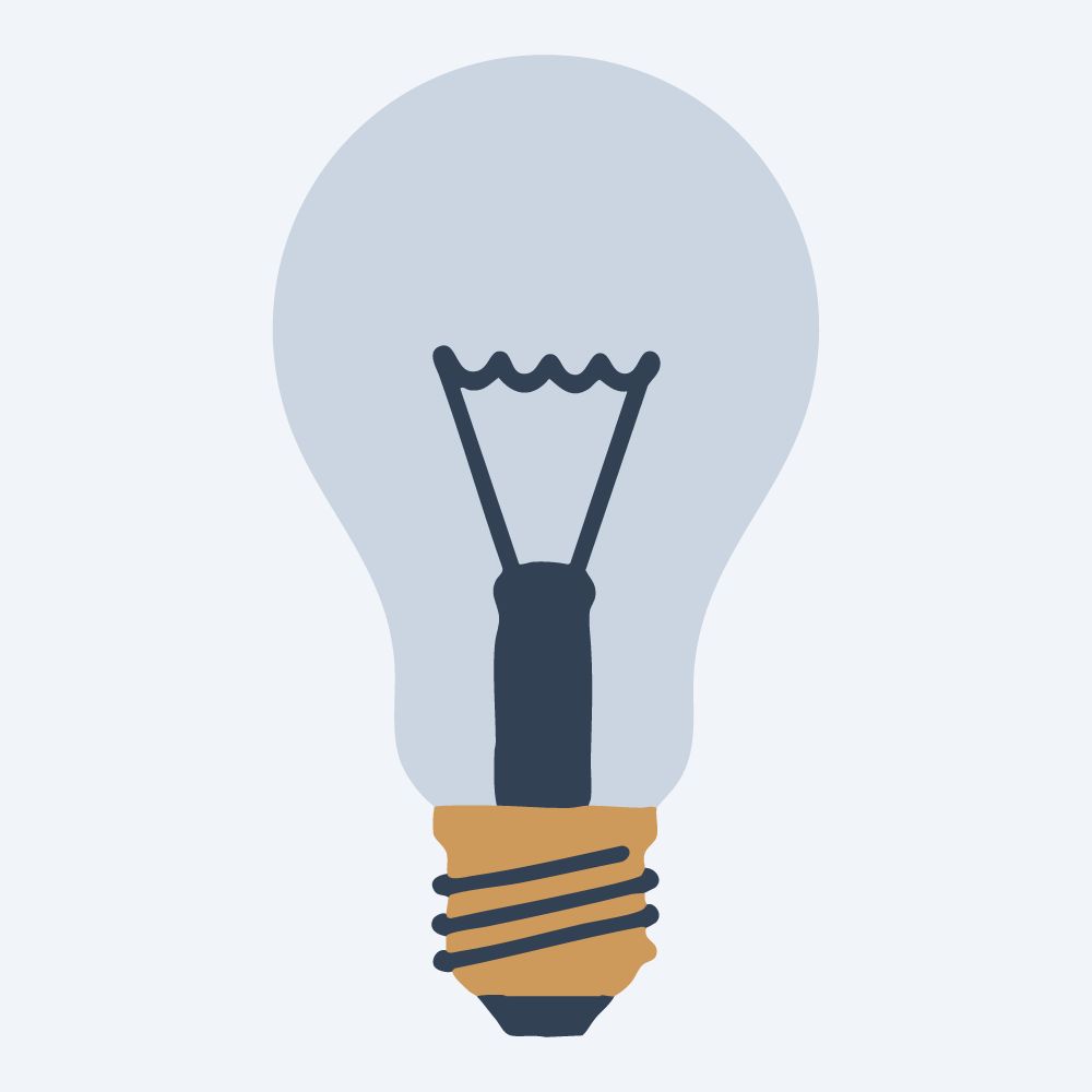 slender filament bulb drawing, side view, flat 3-color in amber and slate