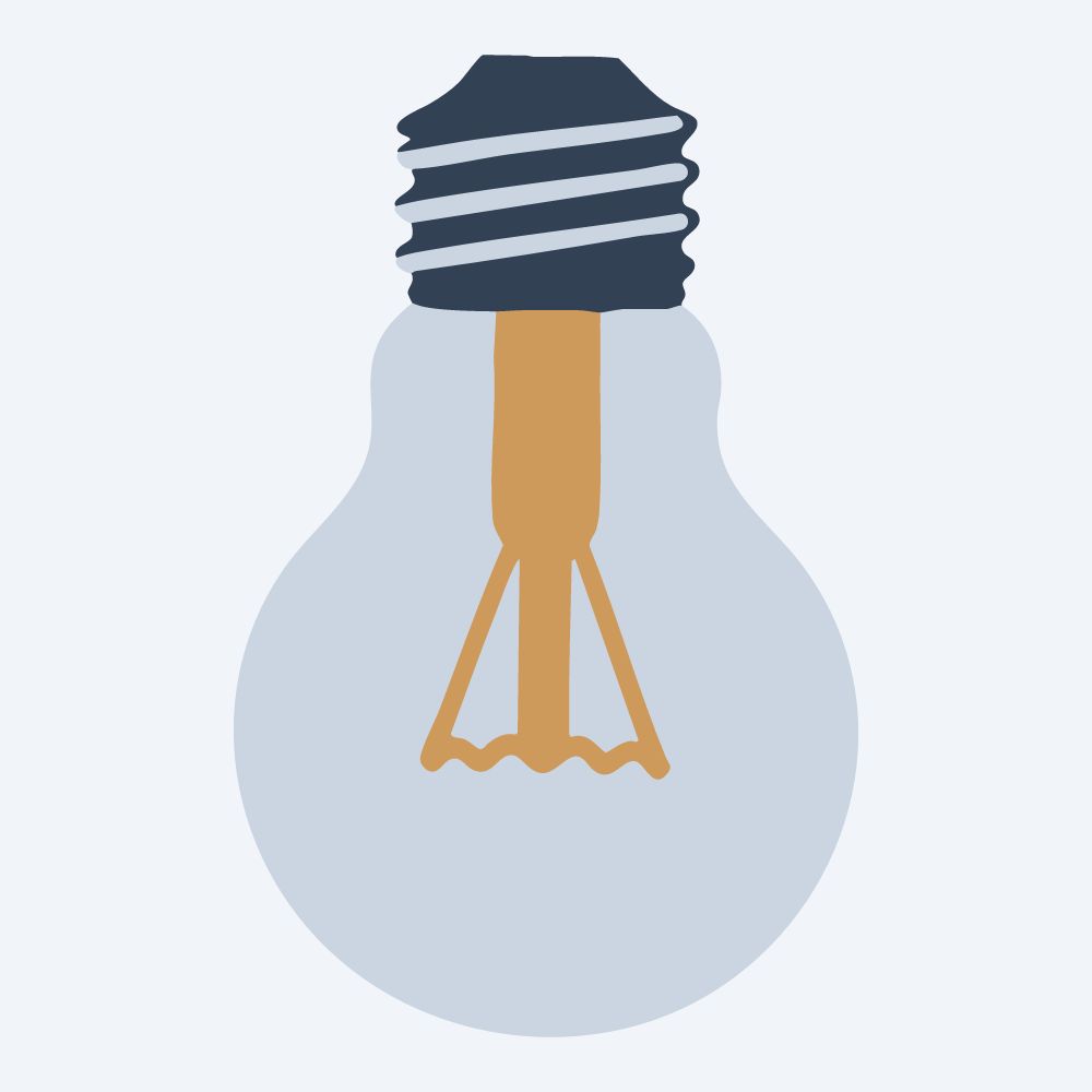 classic light bulb drawing, front view, flat 3-color in amber and slate