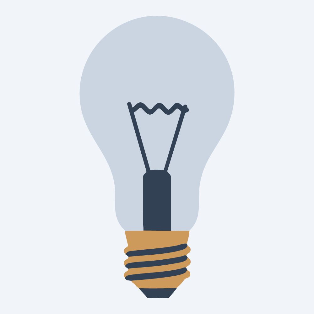slender filament bulb drawing, side view, flat 3-color in amber and slate