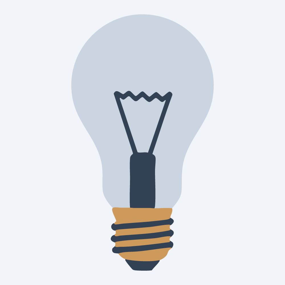 slender filament bulb drawing, side view, flat 3-color in amber and slate
