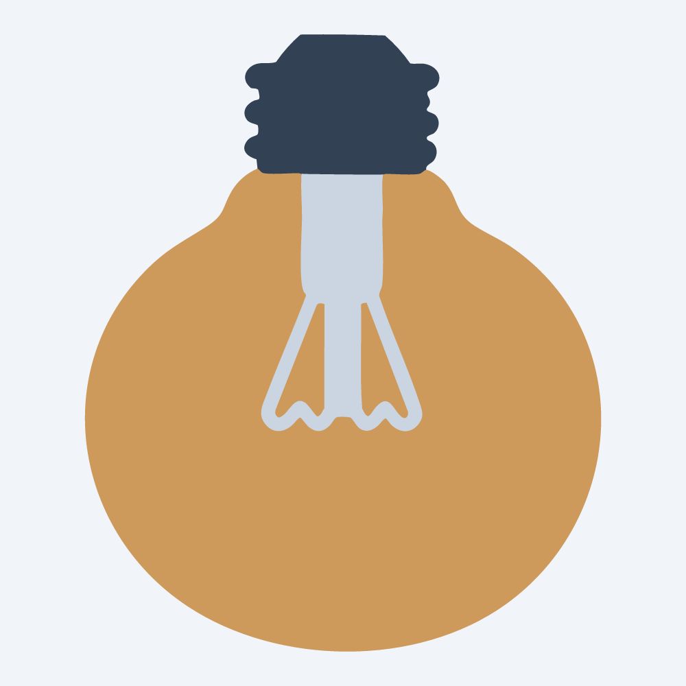round light bulb drawing, front view, flat 3-color in amber and slate