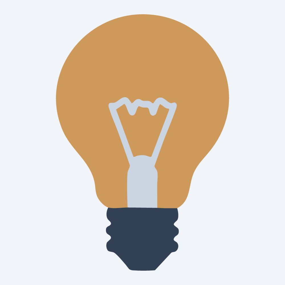 round light bulb drawing, front view, flat 3-color in amber and slate