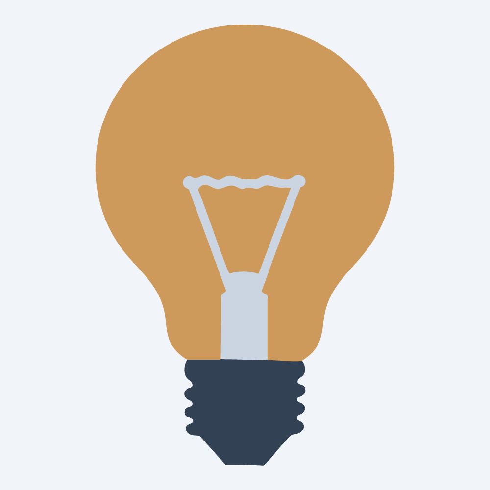 round light bulb drawing, front view, flat 3-color in amber and slate