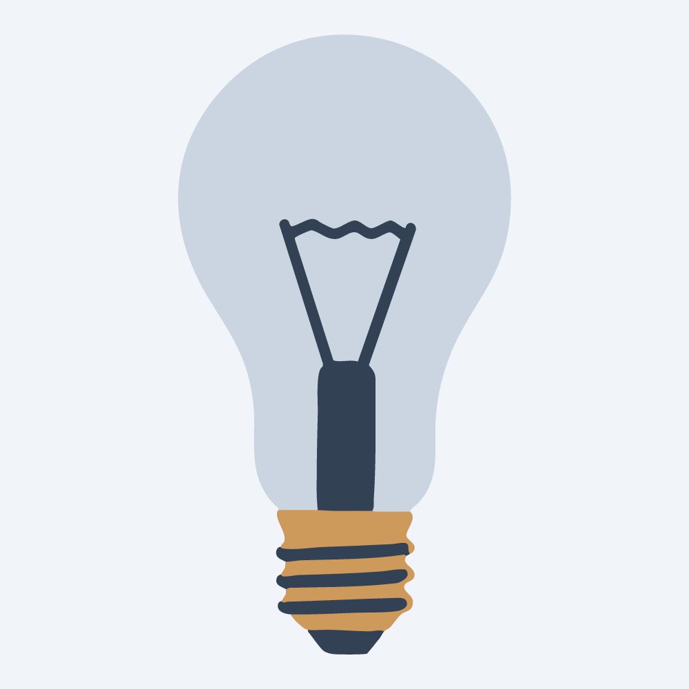 slender filament bulb drawing, side view, flat 3-color in amber and slate