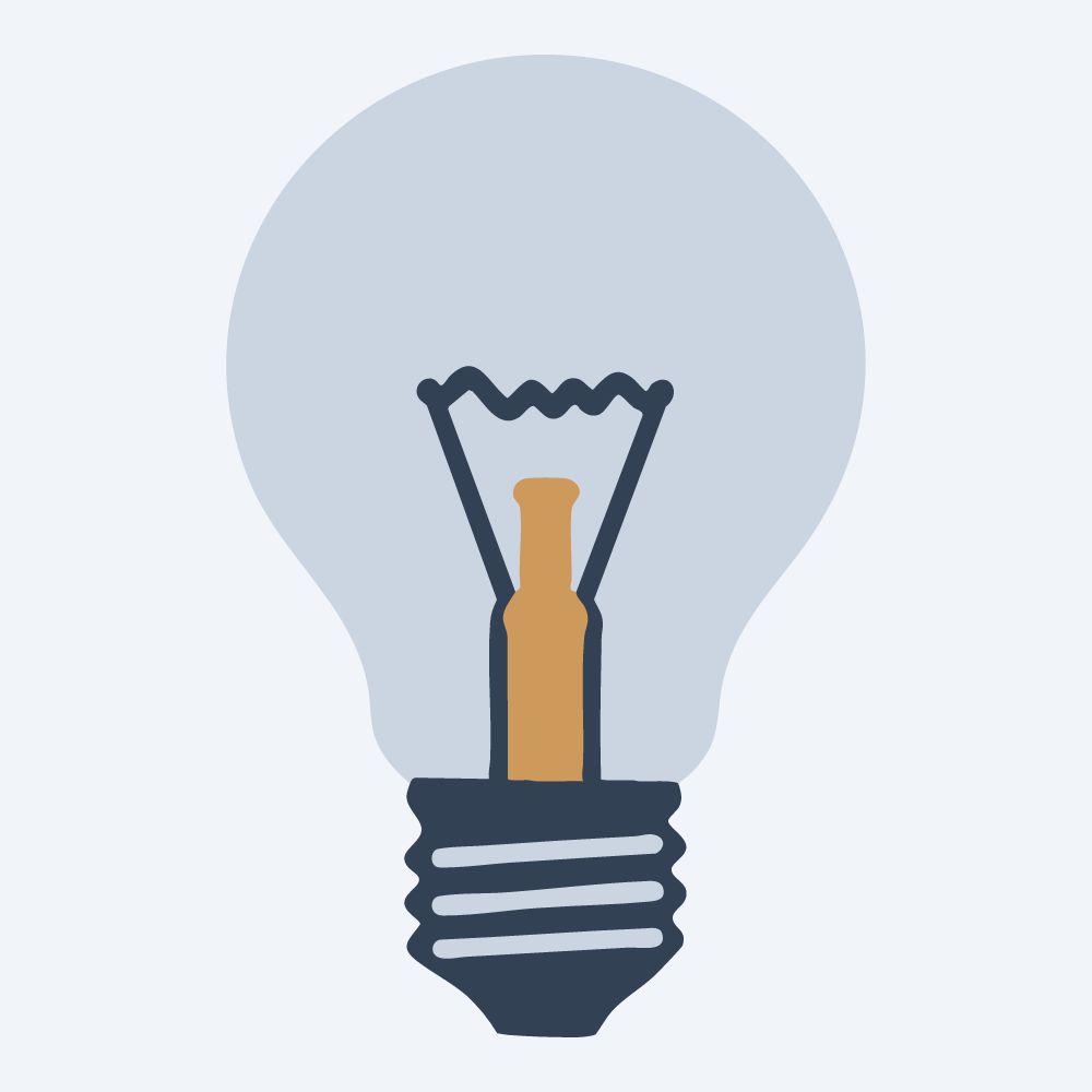classic light bulb drawing, front view, flat 3-color in amber and slate